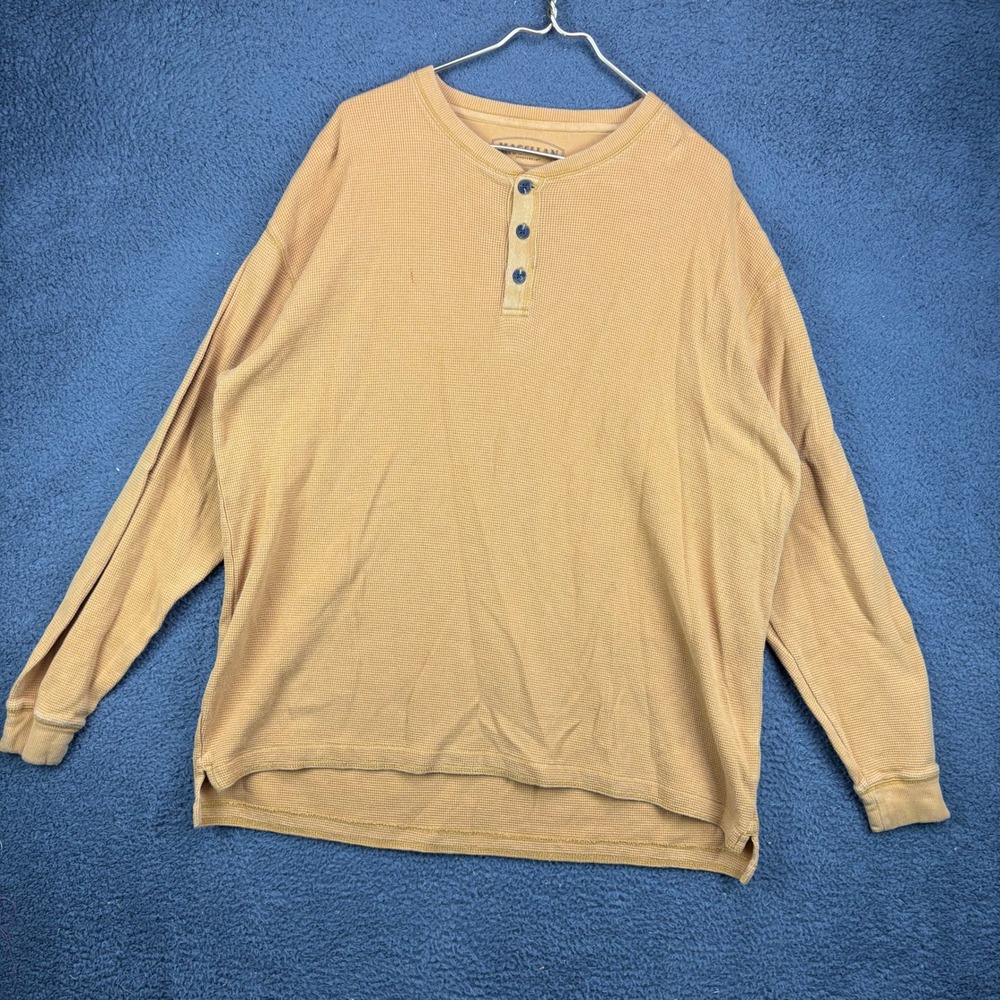 Magellan Sportswear Mens XL Mustard Yellow Waffle Knit Thermal Henley Shirt